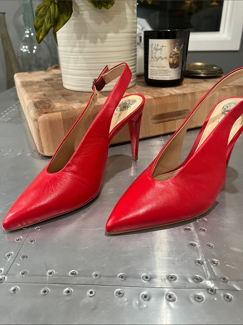 Vince Camuto Red Pointed-Toe Slingback Heels